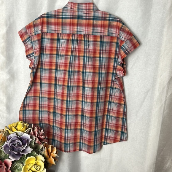 SALE  vtg  NWT boxy plaid blouse ,country metallic thread,PTP 25” oversized 1X - Picture 7 of 13